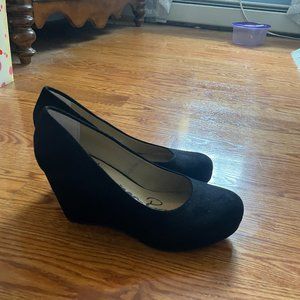 Cute black suede wedges